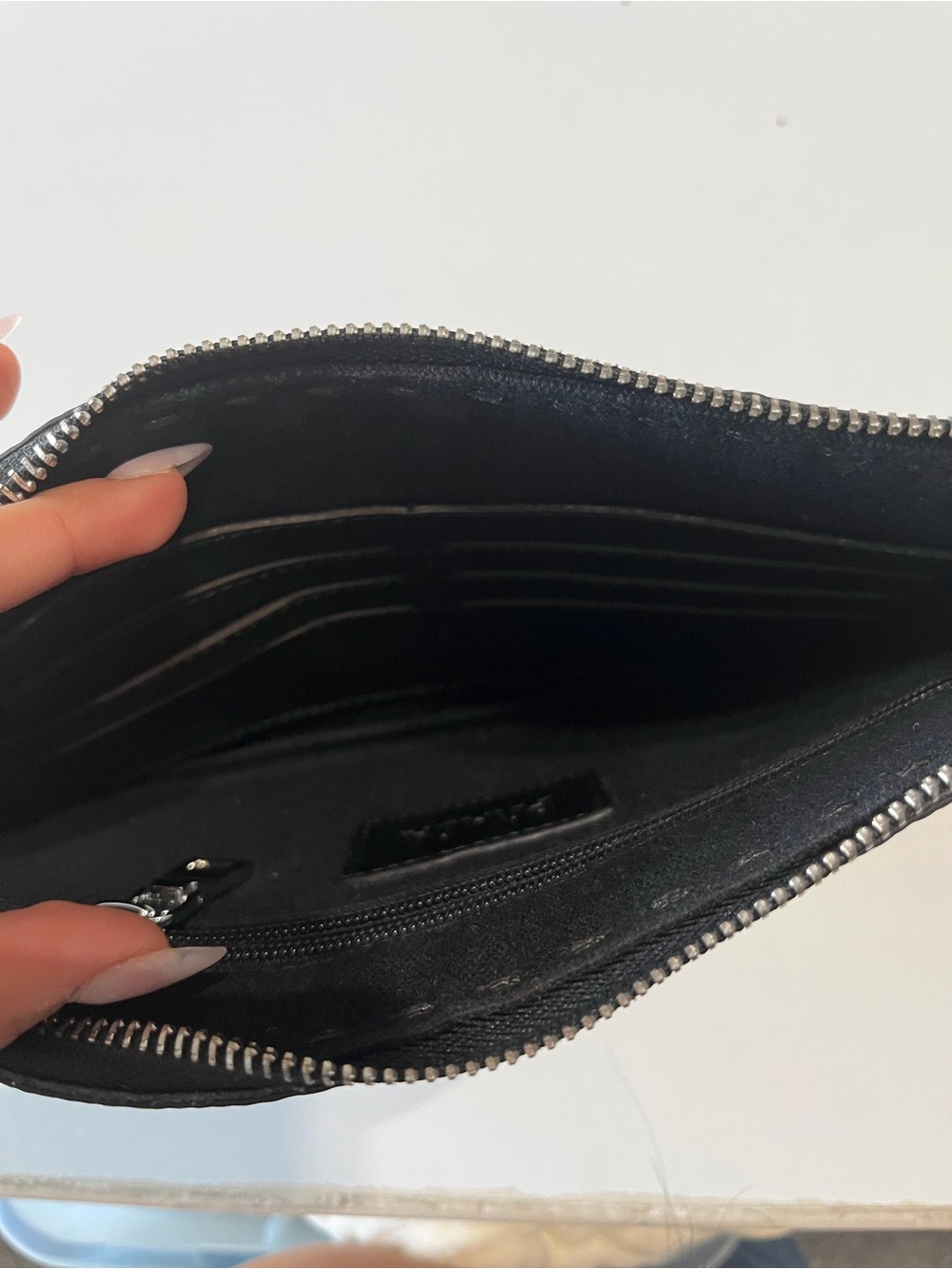 Prada Black Pebbled Leather Zip Pouch with Silver Triangle Logo - Picture 5 of 8